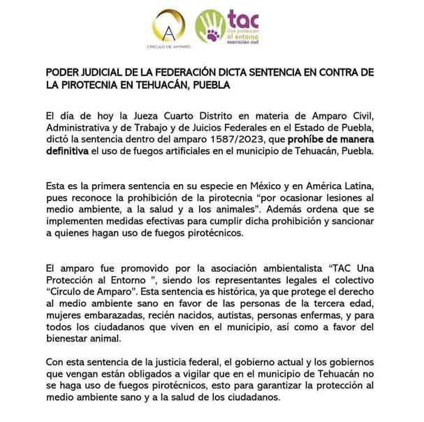 Jueza federal prohíbe definitivamente la pirotecnia en Tehuacán