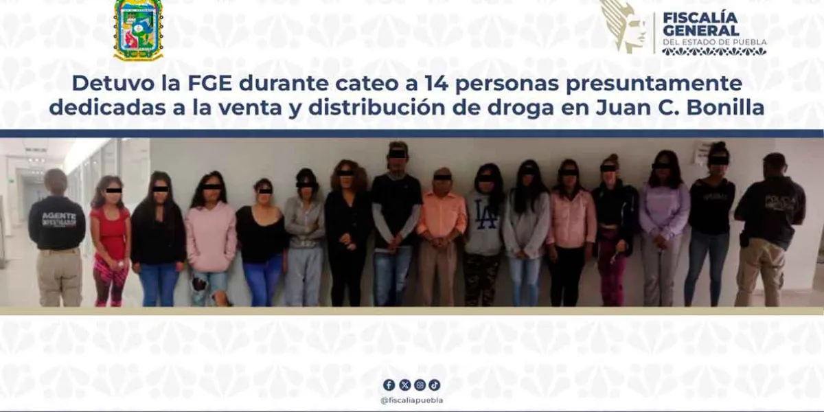 Fiscalía de Puebla detiene a 14 personas en cateo por narcomenudeo