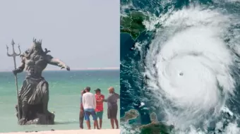 VIDEOS. Yucatecos le “temen” a estatua de Poseidón tras llegada de huracanes 