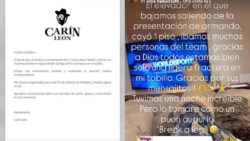 ¡Susto para Carín León! Elevador cae y su pareja termina lesionada