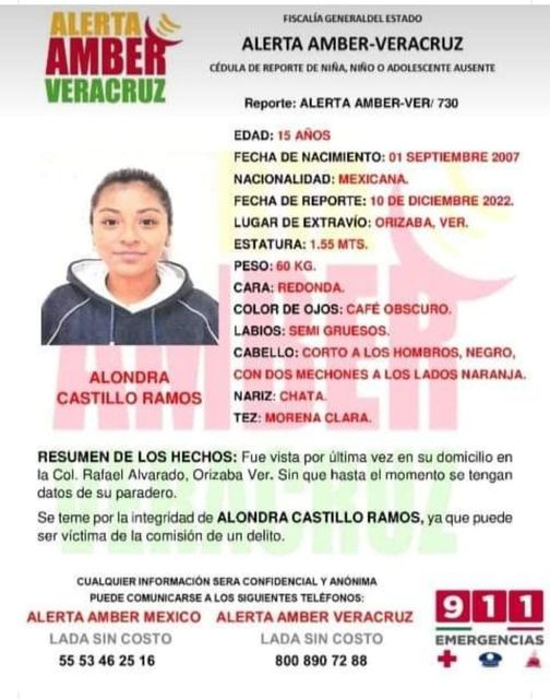 Desaparece menor de edad en Orizaba, Veracruz, emiten ALERTA AMBER