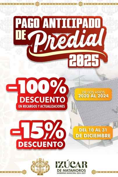 Anuncian en Izúcar 15% de descuento en el pago del predial