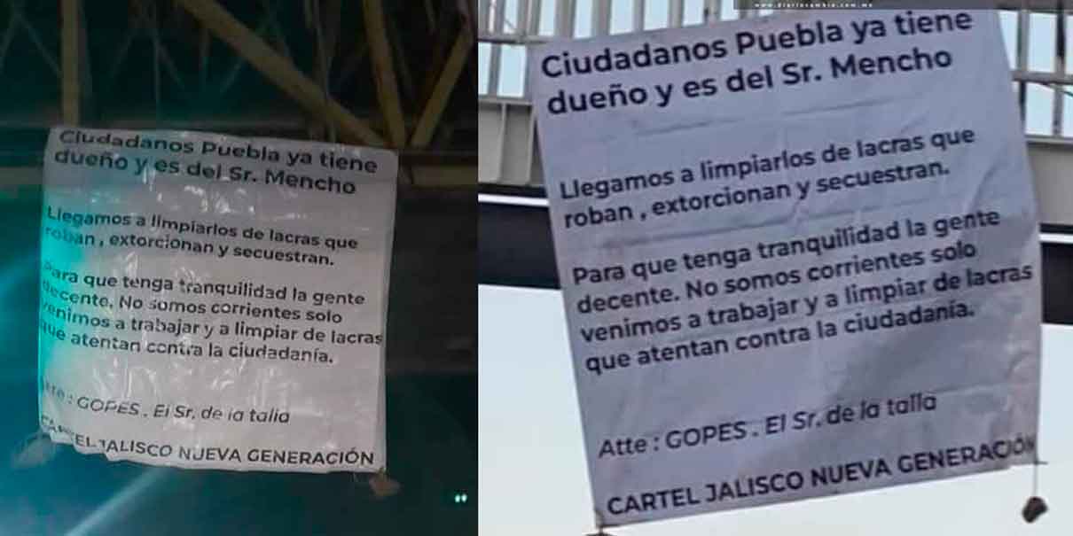 Aparecen narcomantas en Puebla y San Andrés Cholula del CJNG
