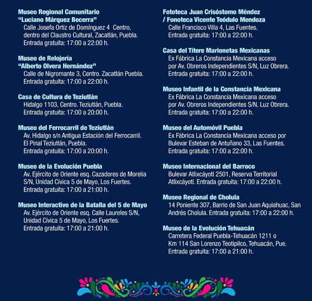 Ayuntamiento de Puebla invita a la edición de fiestas patrias de la Noche de Museos