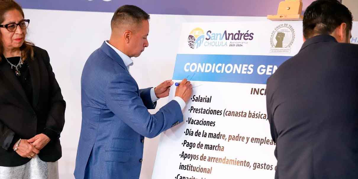 Ayuntamiento de San Andrés Cholula y sindicato firman aumento salarial del 5%