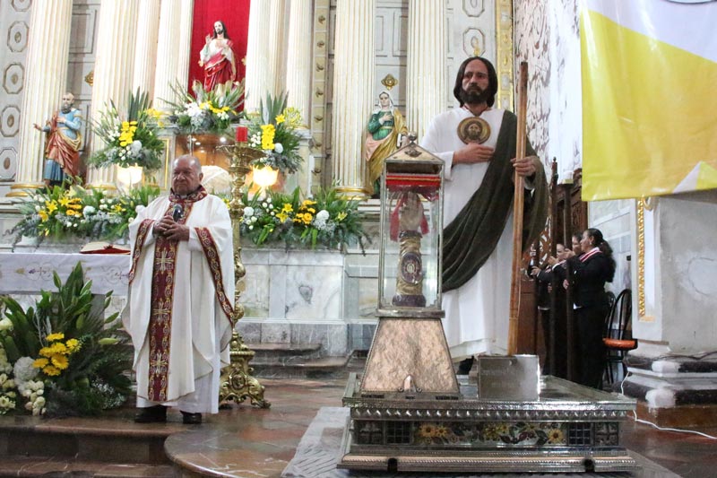 Campanas de Atlixco anuncian visita histórica: llega la reliquia de San Judas Tadeo a Santa María de la Natividad