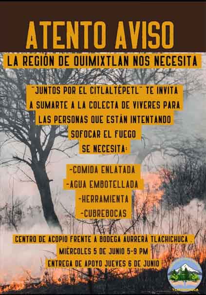 Continúa el voraz incendio en Quimixtlán