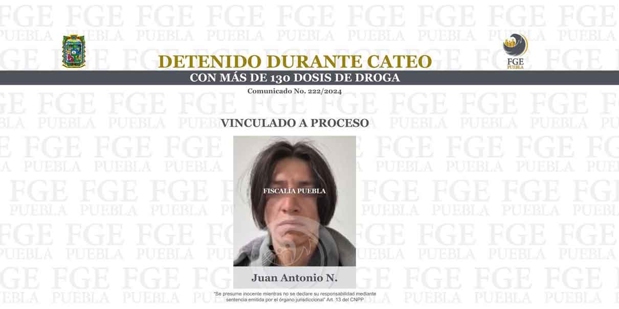 Detenido durante cateo en Atlixco, con más de 130 dosis de droga