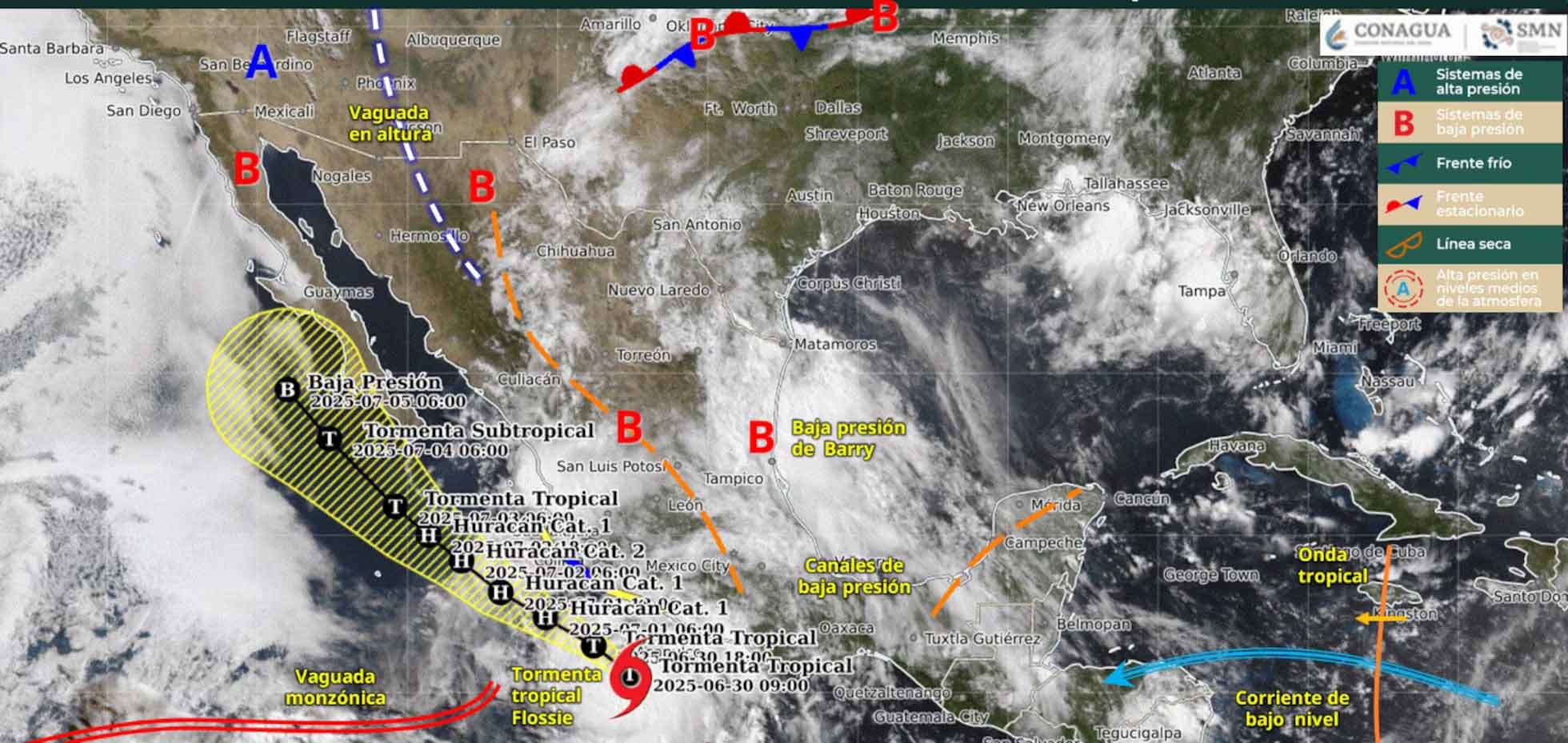 Flossie amenaza costas mexicanas: trayectoria, vientos y zonas críticas