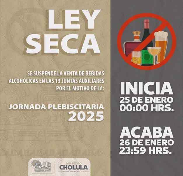 Hay Ley Seca en San Pedro Cholula por elecciones en juntas auxiliares