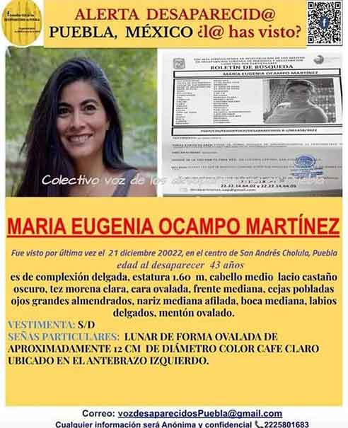 Investigan posible hallazgo del cuerpo de María Eugenia Ocampo Martínez en la zona de La Malinche