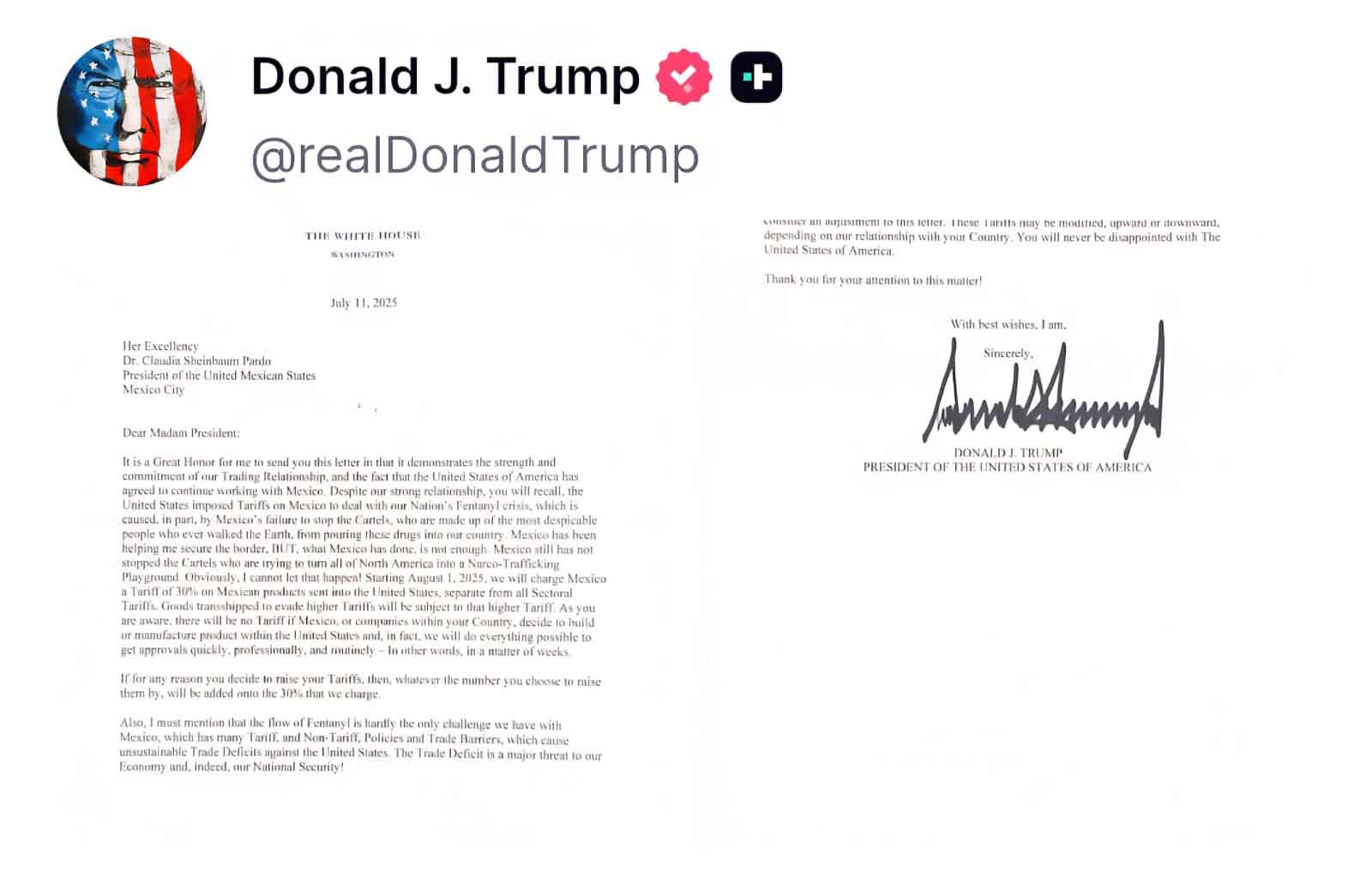 México rechaza arancel del 30% que impuso Trump y busca acuerdo con EU