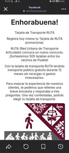 RUTA desmiente a página fake “No tenemos campañas de tarjetas con viajes gratis”