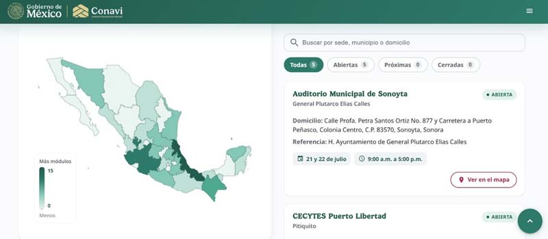 Ubicaciones de los módulos de registro a Vivienda para el Bienestar 2026 