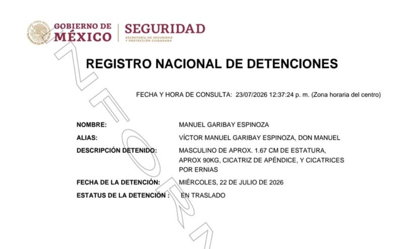 Ficha de detención el presunto líder criminal