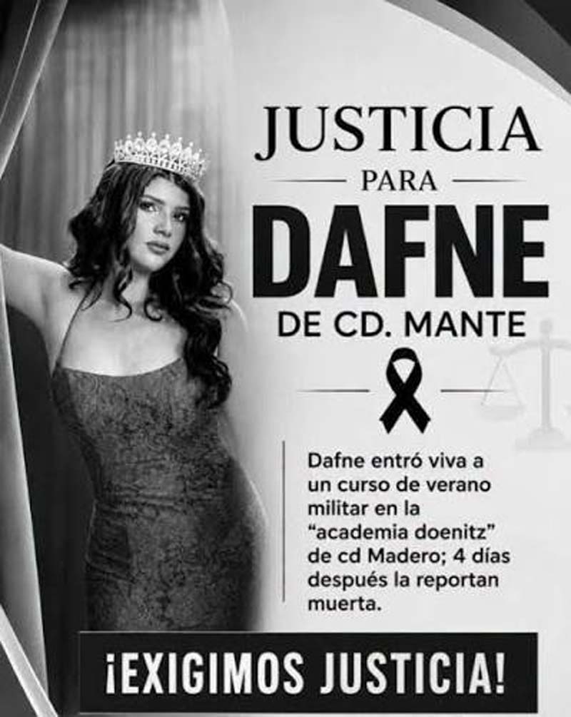 Revelan certificado de defunción de Dafne; confirma homicidio en campamento militarizado