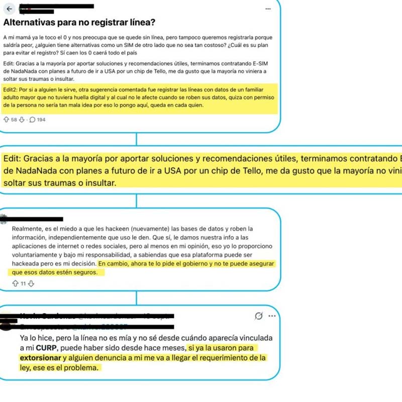 En redes sociales, los usuarios de telefonía celular comparten alternativas para evitar registrar sus líneas en el padrón obligatorio.
