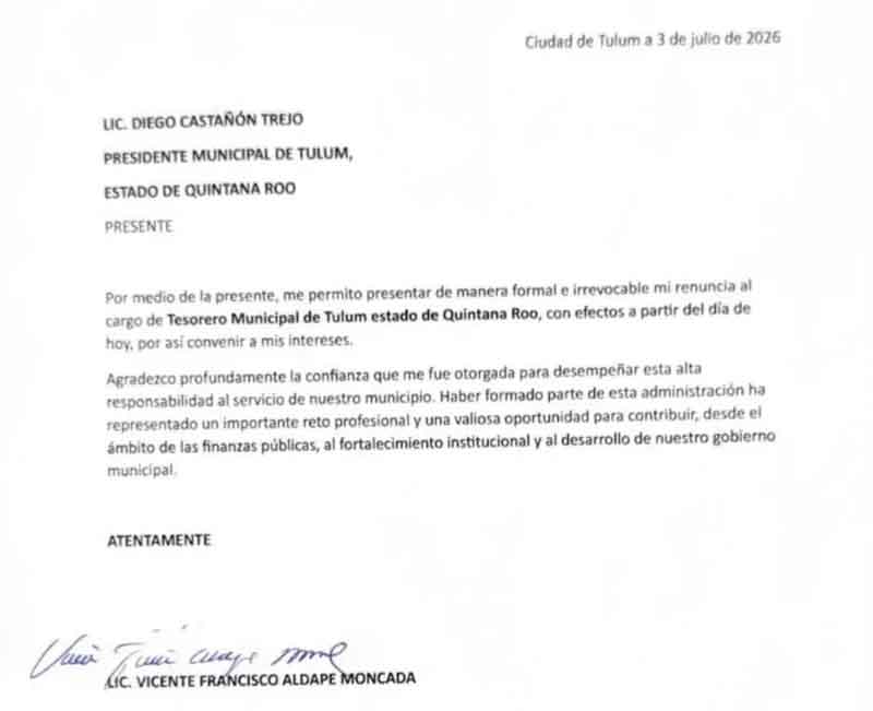 Tesorero de Tulum presenta renuncia tras detención en el Aeropuerto Internacional de Cancún