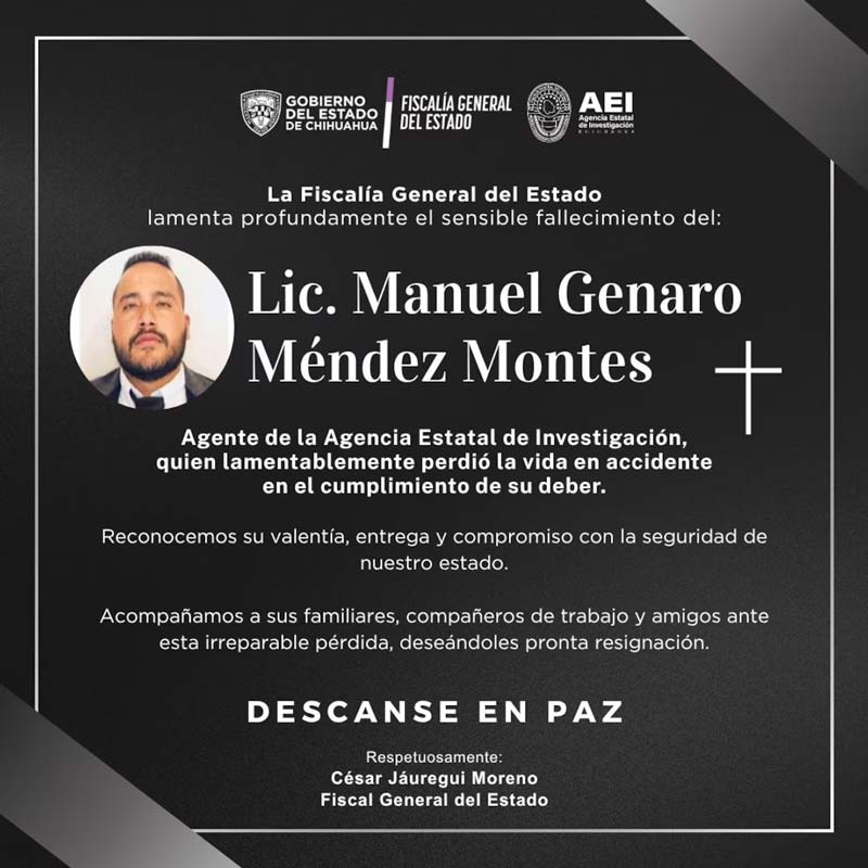 <blockquote class="twitter-tweet"><p lang="es" dir="ltr">Lamentamos profundamente la trágica pérdida de dos miembros del personal de la Embajada de los Estados Unidos, del Director de la Agencia Estatal de Investigación (AEI) de Chihuahua y de un elemento de dicha agencia en este accidente. Reconocemos su dedicación y sus incansables…</p>&mdash; Embajador Ronald Johnson (@USAmbMex) <a href="https://twitter.com/USAmbMex/status/2045966644187722038?ref_src=twsrc%5Etfw">April 19, 2026</a></blockquote> <script async src="https://platform.twitter.com/widgets.js" charset="utf-8"></script>