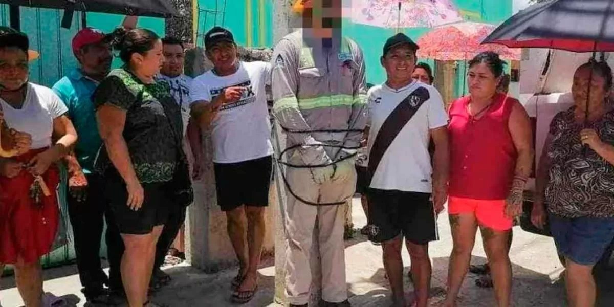 Habitantes de Valladolid en Yucatán amarran a un poste a empleado de CFE por falta de luz