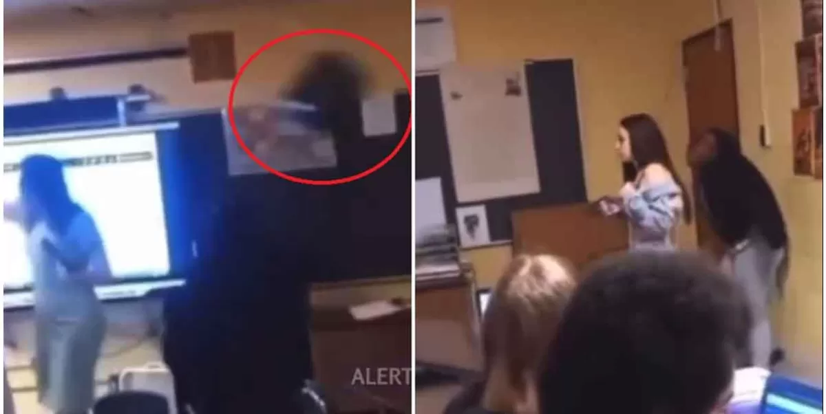 Alumna lanza una silla de metal a su profesora quien termina tumbada en el suelo