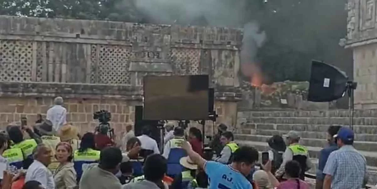 Evento de AMLO es interrumpido por un cortocircuito en la zona arqueológica de Uxmal, Yucatán