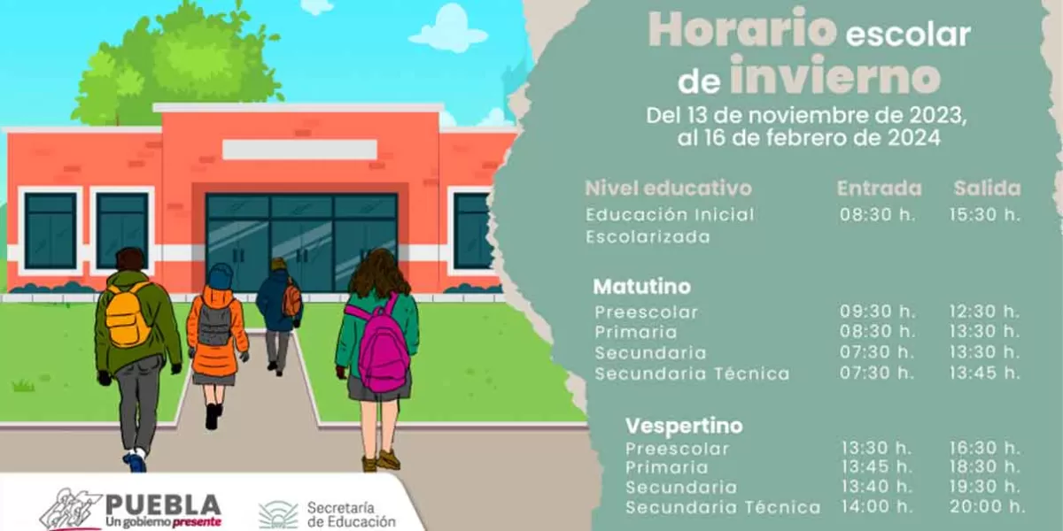 SEP anuncia horario de invierno para escuelas de Puebla