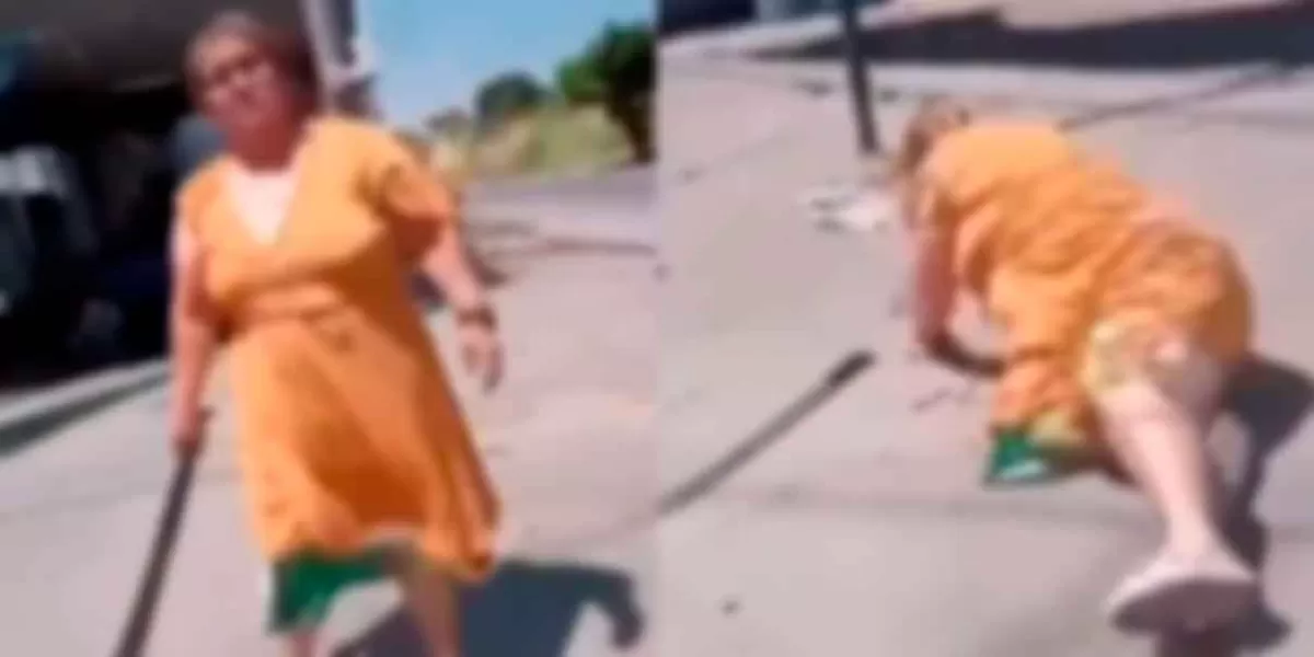 VIDEO. Mujer confronta a empleado de CFE con machete y termina con brazo roto