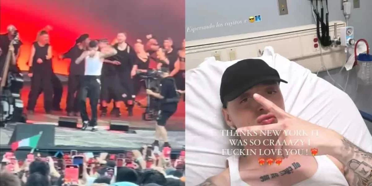 VIDEO. Éste fue el momento exacto en el que Peso Pluma se fractura en concierto en Nueva York