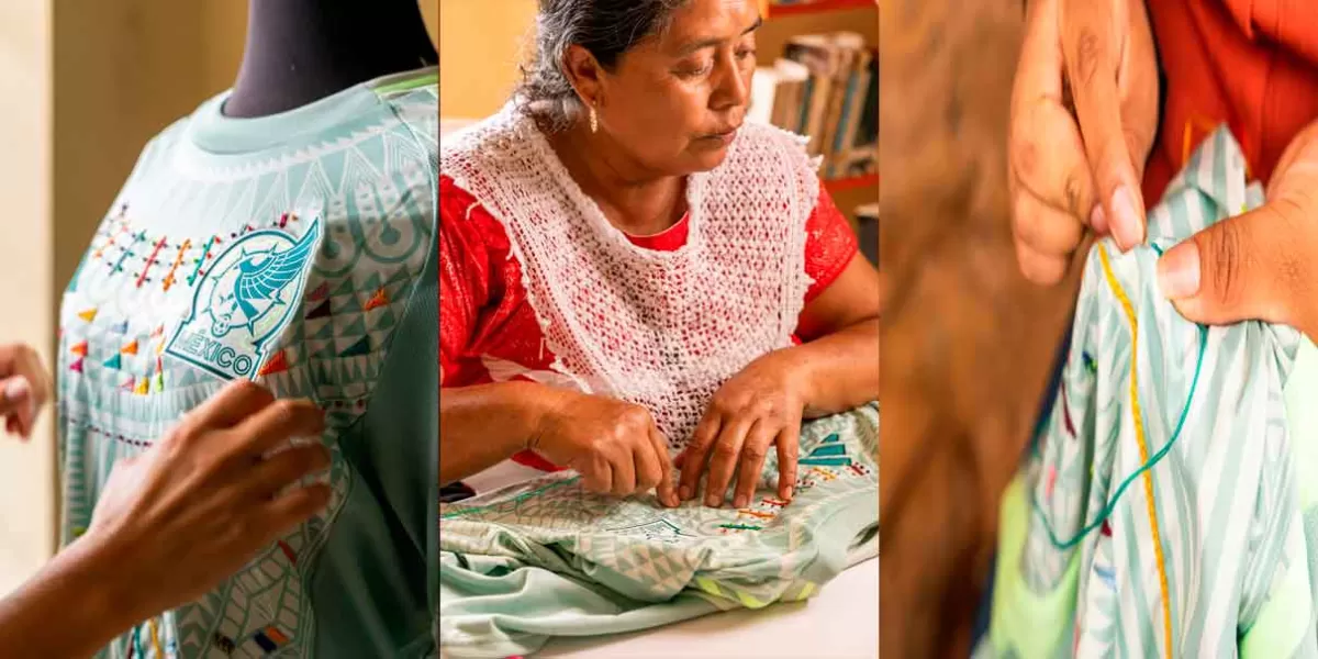 El jersey de la selección mexicana  bordados por artesanas de Naupan, Puebla 