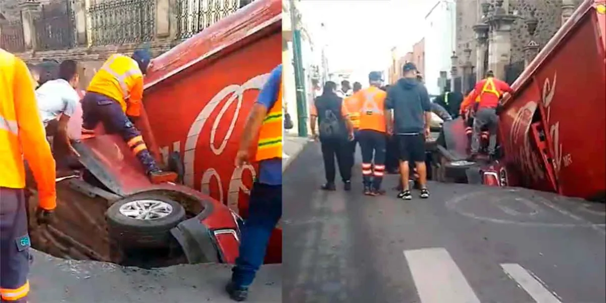 VIDEO. En Irapuato rescatan a familia y camión tras caer en socavón