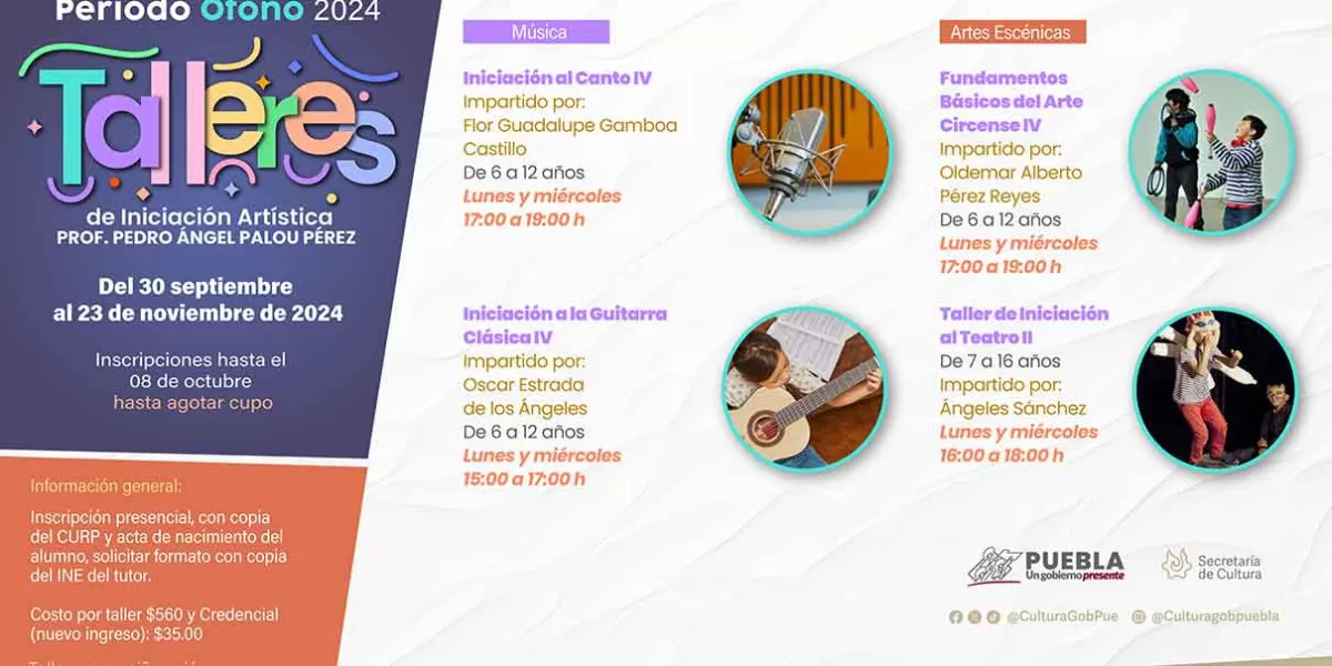 Secretaría de Cultura lanza talleres artísticos para octubre-diciembre