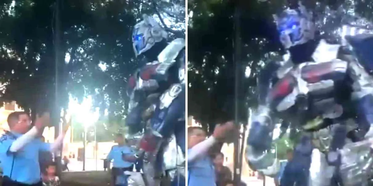 VIDEO. Policia de Mérida detuvo a Optimus Prime para meterlo a la cárcel 