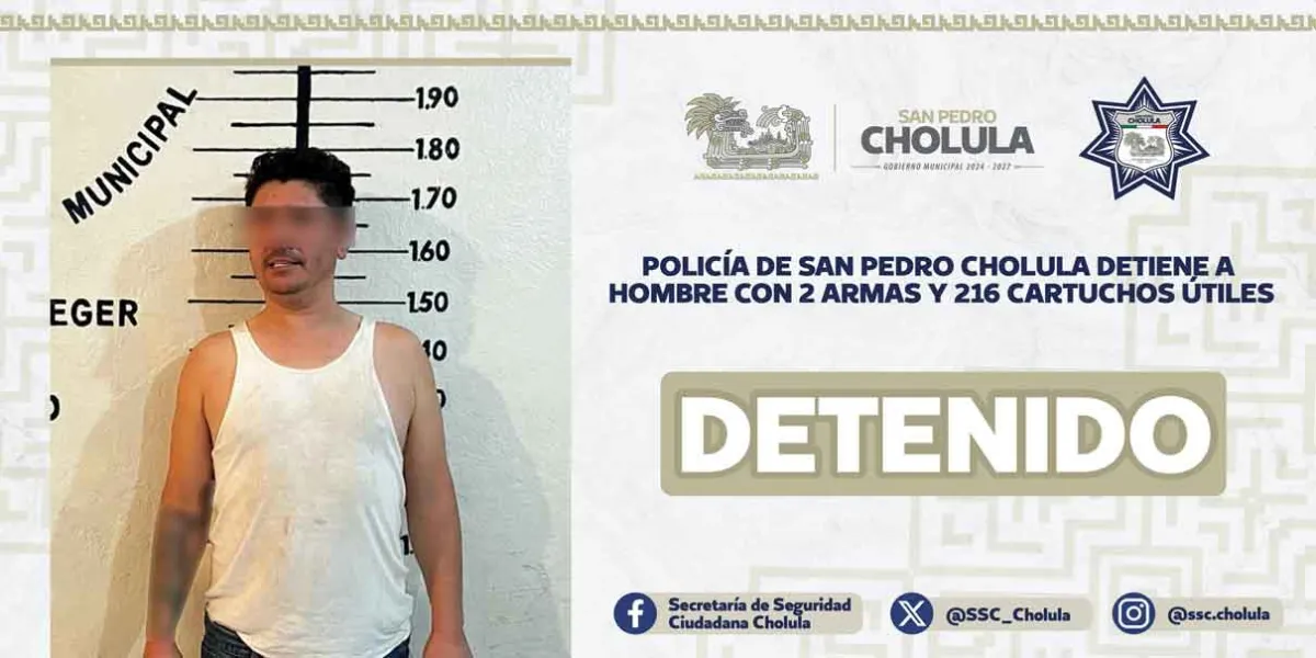 Policía de San Pedro Cholula detiene a hombre con 2 armas