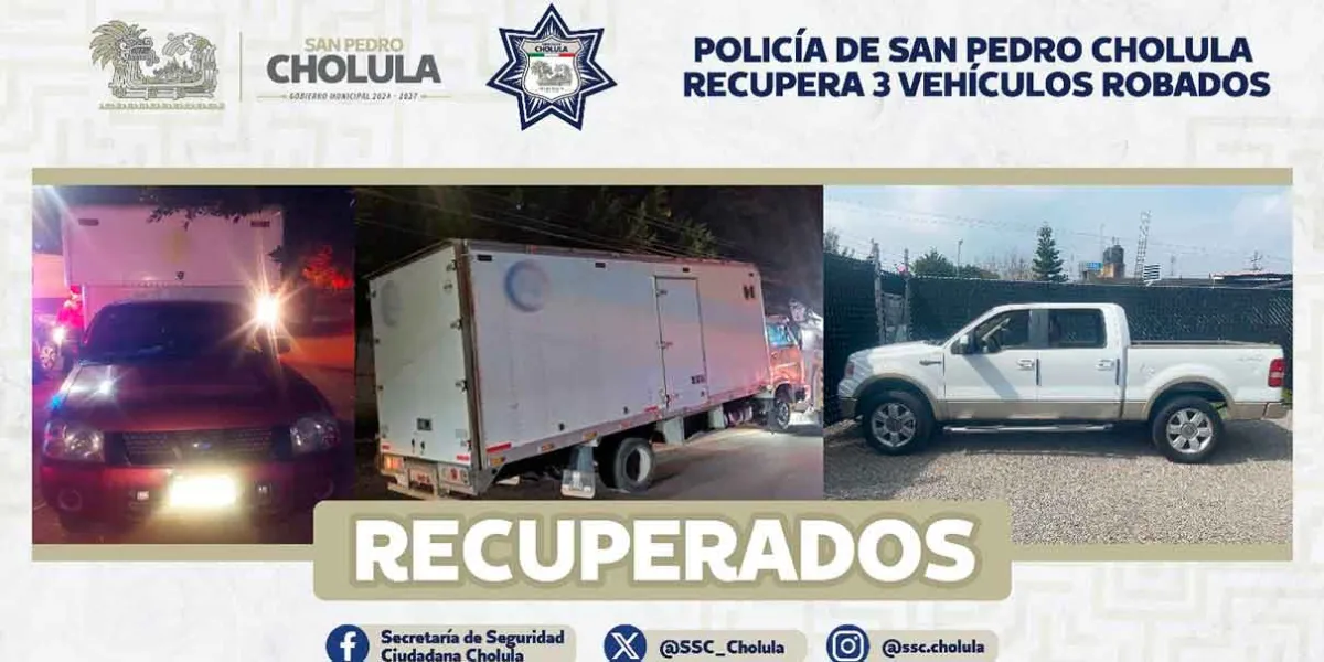 Policía de San Pedro Cholula recupera tres vehículos robados 