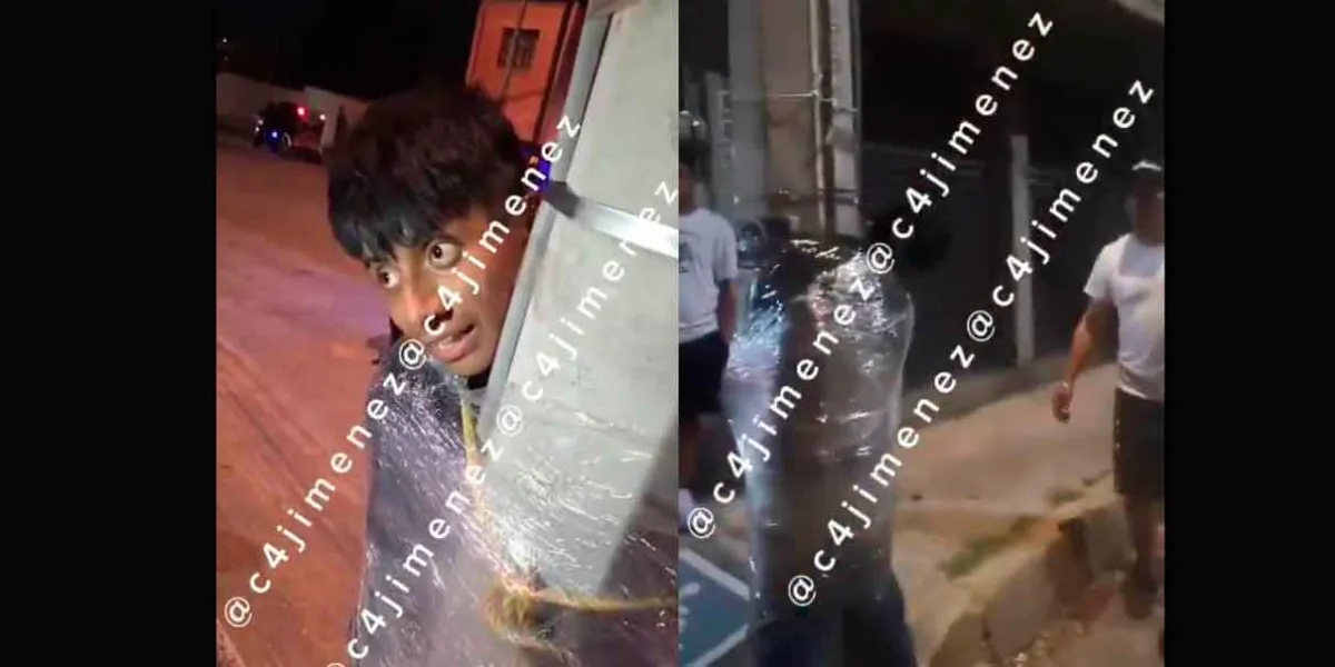 VIDEO. Emplayan a ladrón a un poste por robo a casa en Chimalhuacán