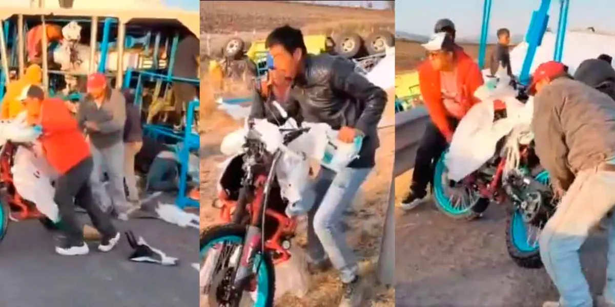 Tráiler volcado y saqueo de mercancía en la autopista Arco Norte