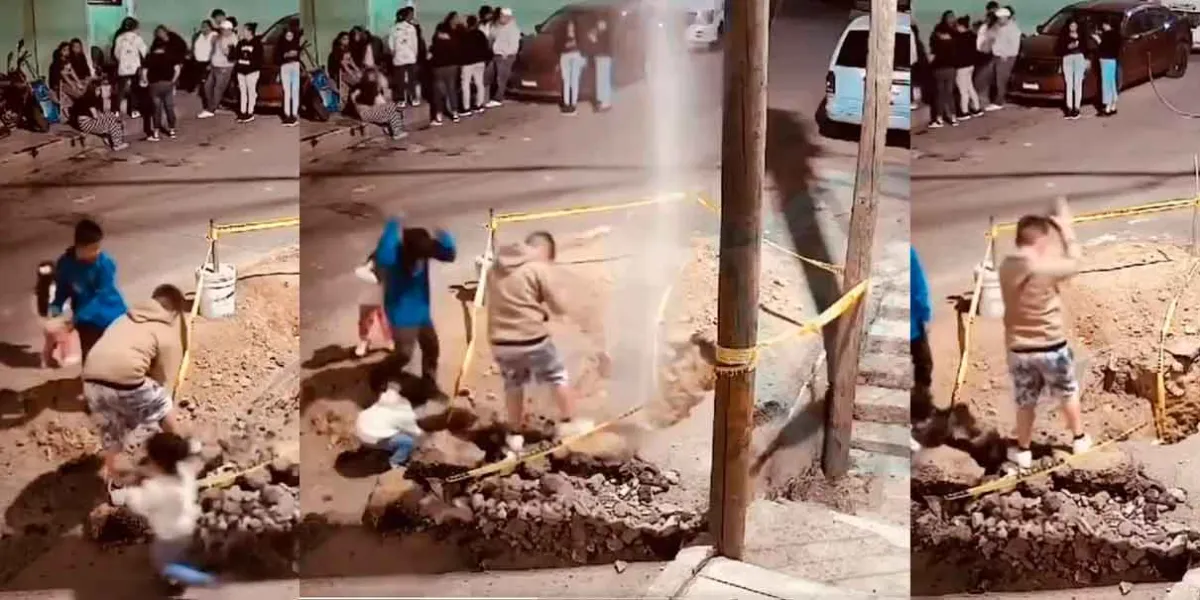 VIDEO. Niños provocan fuga masiva de agua en Naucalpan tras dañar tubería a pedradas