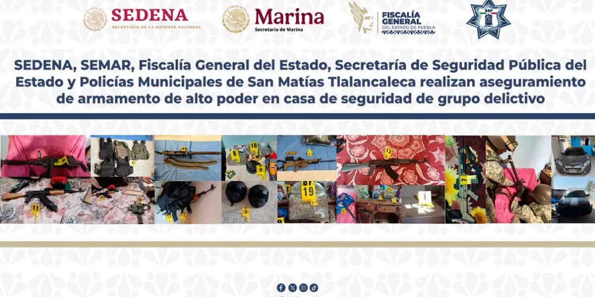 Armas, droga y vehículos son asegurados durante operativo en Tlalancaleca