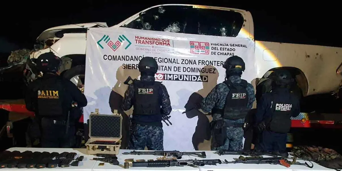 Cuatro presuntos miembros del crimen organizado fueron abatidos en Frontera Comalapa, Chiapas, tras el asesinato de cinco policías. La región es disputada por el CJNG y el Cártel de Sinaloa.