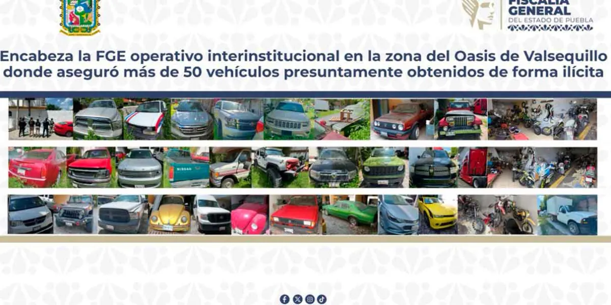  Fiscalía de Puebla asegura más de 50 vehículos robados en operativo interinstitucional en Oasis de Valsequillo