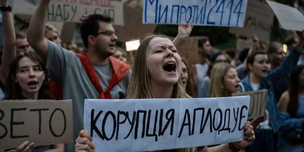 Zelenski bajo presión por ley anticorrupción: protestas y críticas de la UE sacuden Ucrania