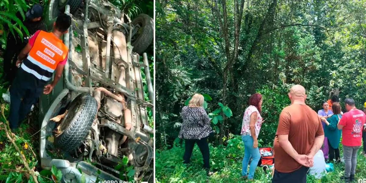 Mujeres viven de milagro al volcar en la Sierra Norte