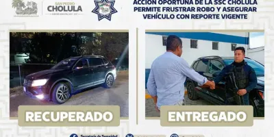 Acción oportuna de la SSC Cholula permite frustrar robo y asegurar vehículo con reporte vigente