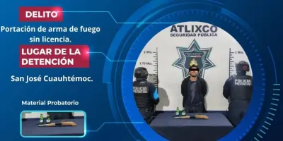 Detienen en Atlixco a hombre con arma hechiza y cartucho útil