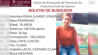 Erika desapareció en Aljojuca desde el 5 de Mayo