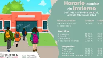 SEP anuncia horario de invierno para escuelas de Puebla