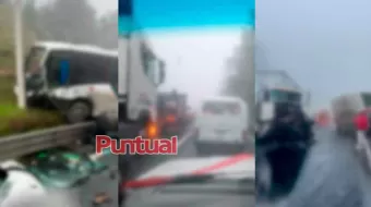 FOTOS. Por neblina, tráiler pierde el control y se impacta con autobús en la México-Tuxpan