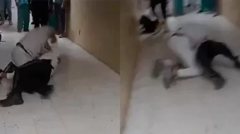 VIDEO. Enfermero ebrio de IMSS San José amenaza y golpea a guardia porque le negó acceso