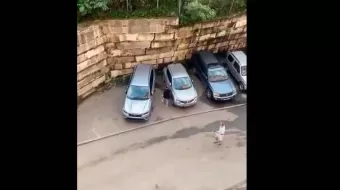 VIDEO. Sin miedo, mujer salva su auto de un derrumbe 